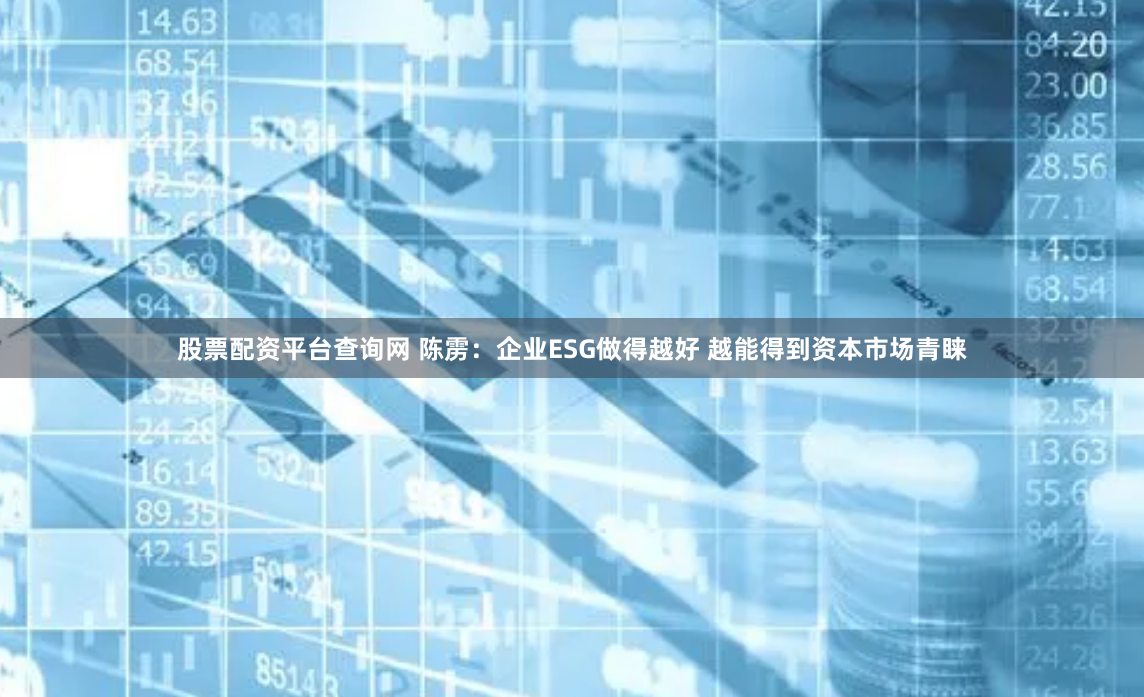 股票配资平台查询网 陈雳：企业ESG做得越好 越能得到资本市场青睐